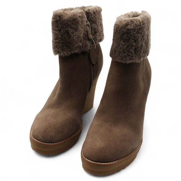 Lauren Ralph Lauren Steph Shearling Trim Suede Booties - Picture 3 of 7